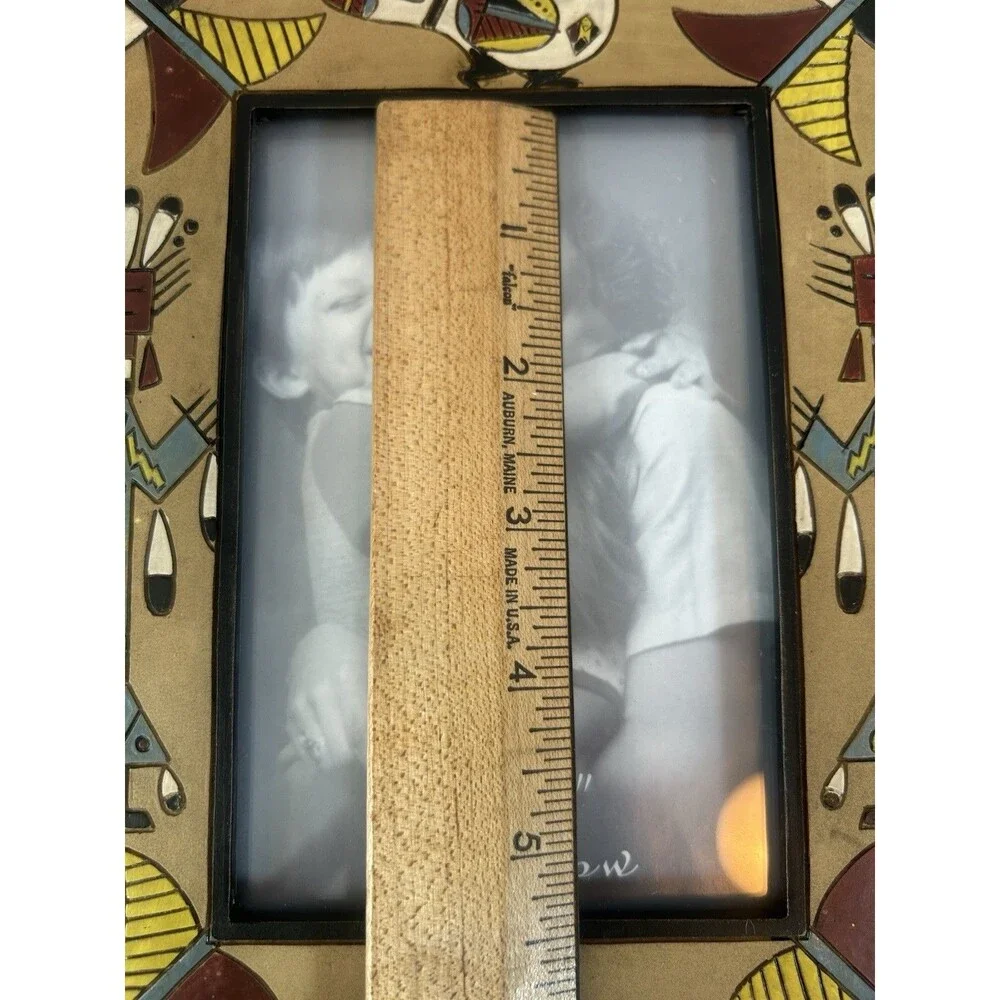 Southwestern Tribal Photo Frame Kokopelli Style Hand Painted 4x6 Decor Art